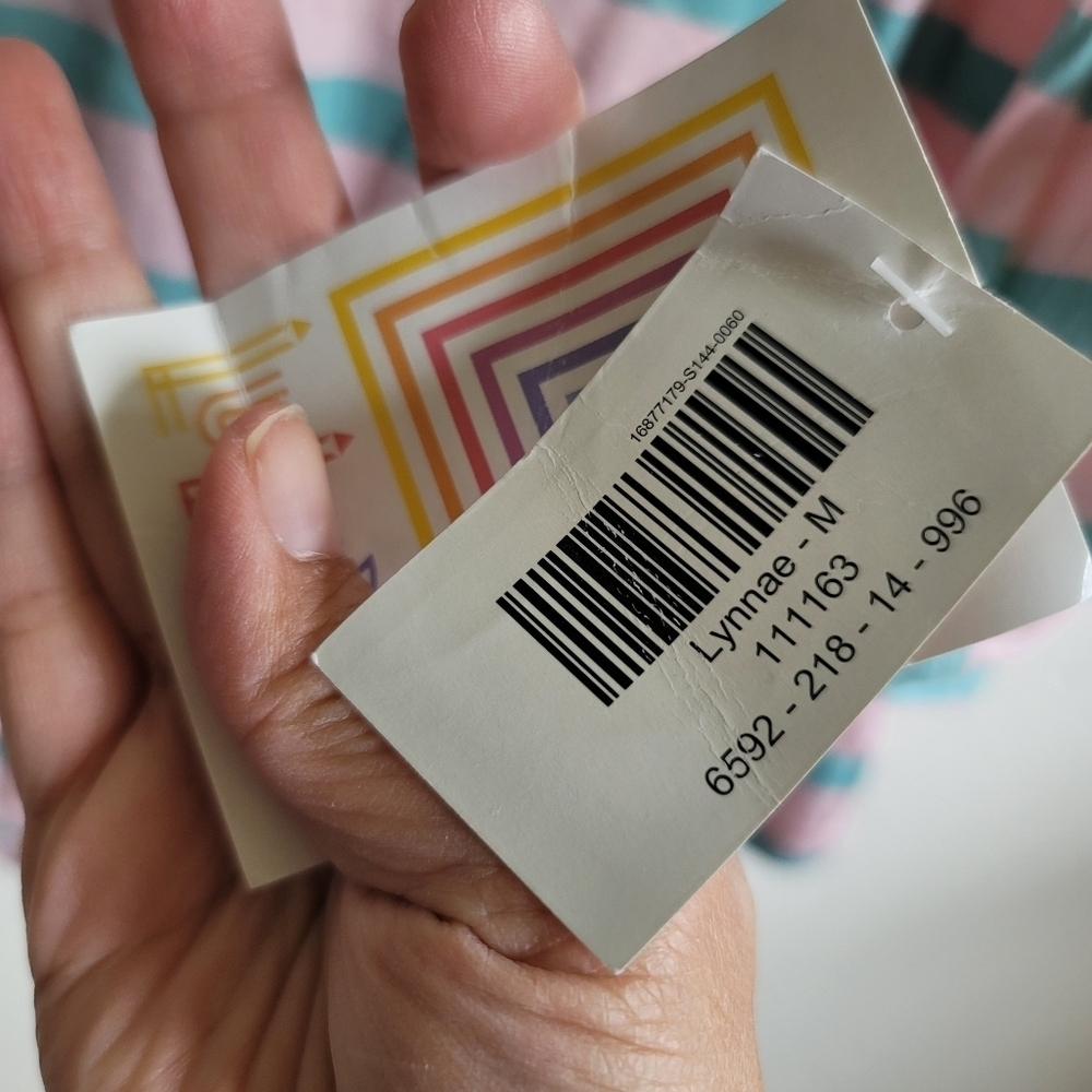 Lularoe, Lynnae Long Sleeve Top, Mint and Pink Stripes, Size Medium, NWT - Picture 5 of 7
